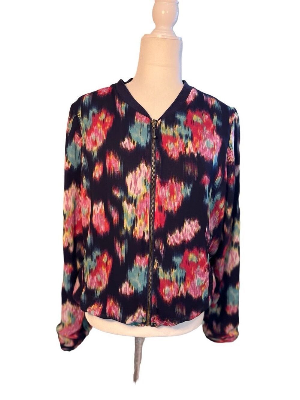 Japna zip front multicolor Ikat print bomber jacket - L